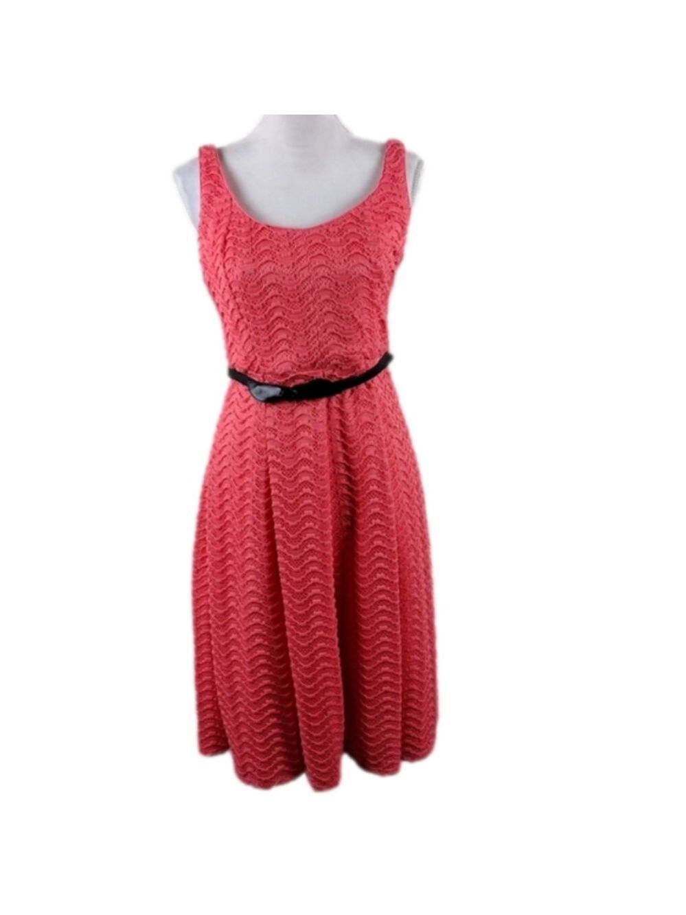 Luxe by Carmen Marc Valvo Peach Scoop Neck Sleeveless Knee Length A-Line Dress